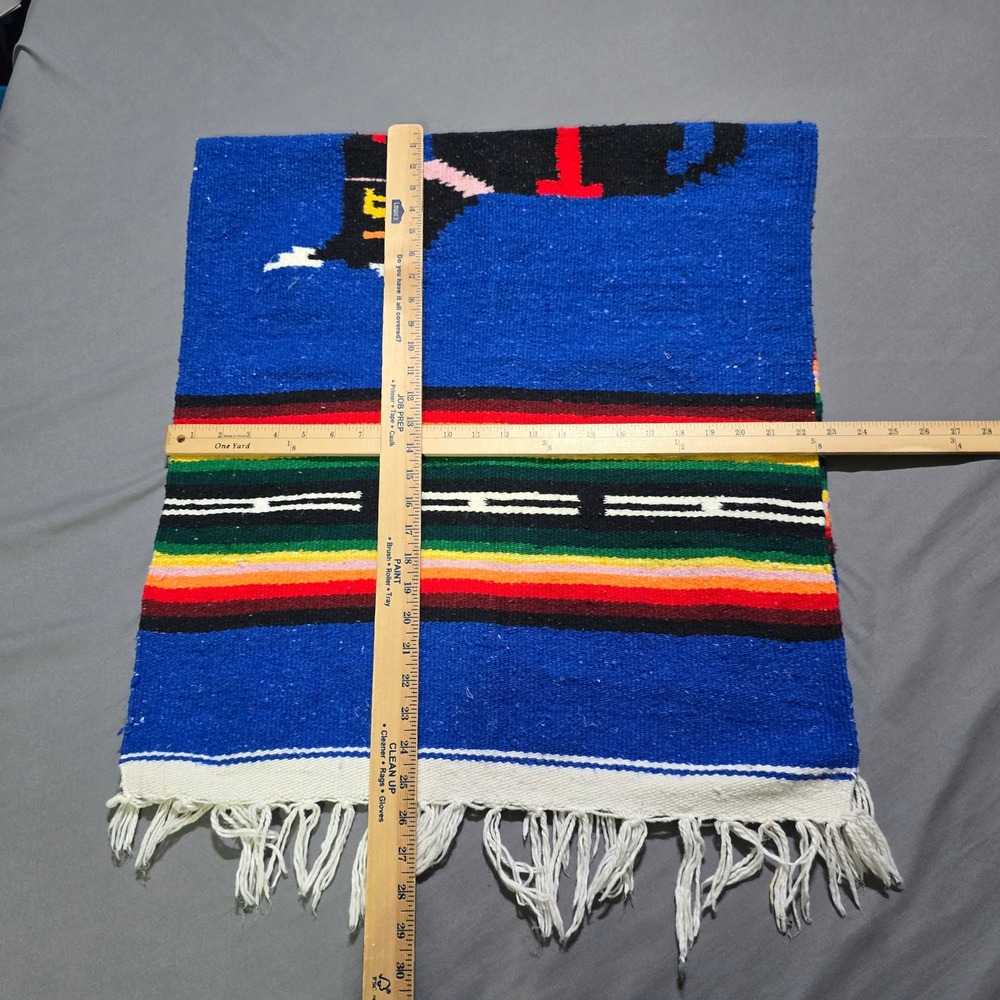 Unbranded Mexican Serape Rug Unisex OS Blue Woven Donkey Motif Fringe Blanket - Picture 3 of 3